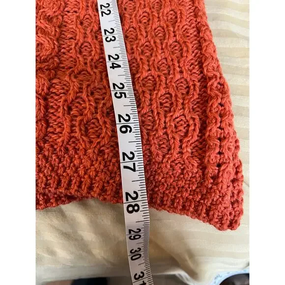 ARAN Woollen Mills merino wool cable knit midi form fit burnt orange skirt NWT
